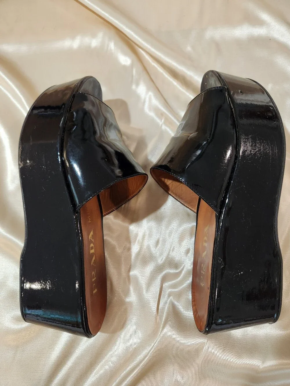Vintage Prada Black Patent Leather Platform Wedge 39 (8.5)